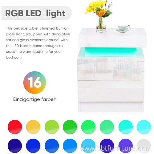 Nightstand Side Accent Table Colorful LED Light